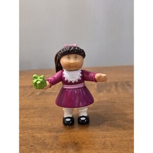Vintage 1992 Cabbage Patch Birthday Girl Brown Hair Magenta Dress Figure 3"
